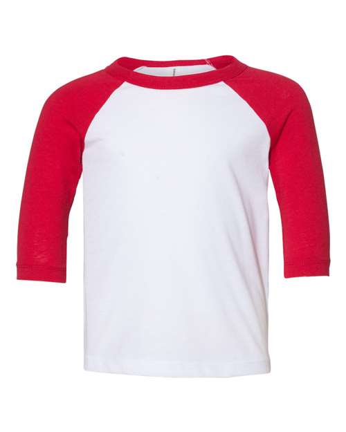 BELLA + CANVAS Toddler Three-Quarter Sleeve Baseball Tee 3200T - HatFlow Company