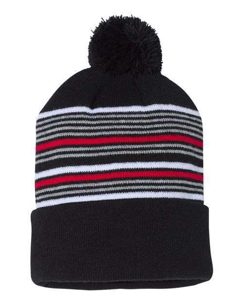 Sportsman 12" Striped Pom-Pom Cuffed Beanie SP60 - HatFlow Company