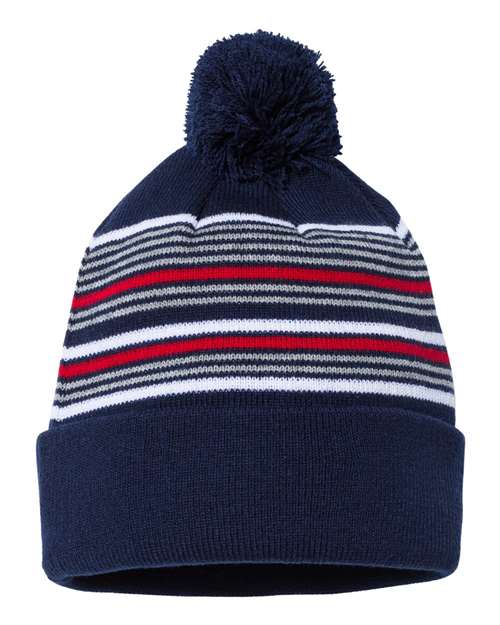 Sportsman 12" Striped Pom-Pom Cuffed Beanie SP60 - HatFlow Company