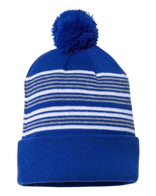 Sportsman 12" Striped Pom-Pom Cuffed Beanie SP60 - HatFlow Company