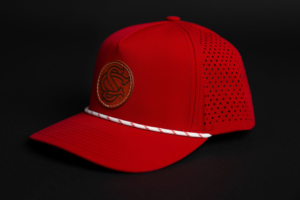 Garnet South Carolina SC leather patch performance rope hat, front view