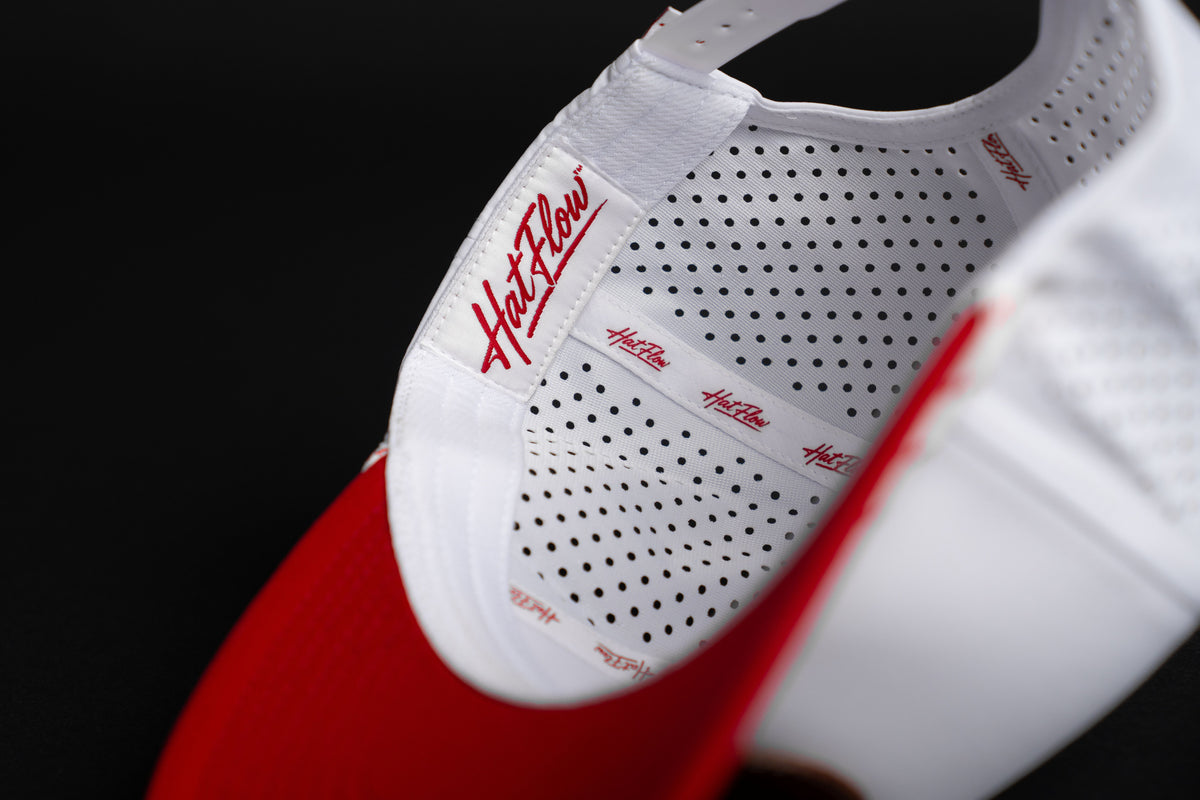 HatFlow hat rear view with white perforated panels and adjustable snapback