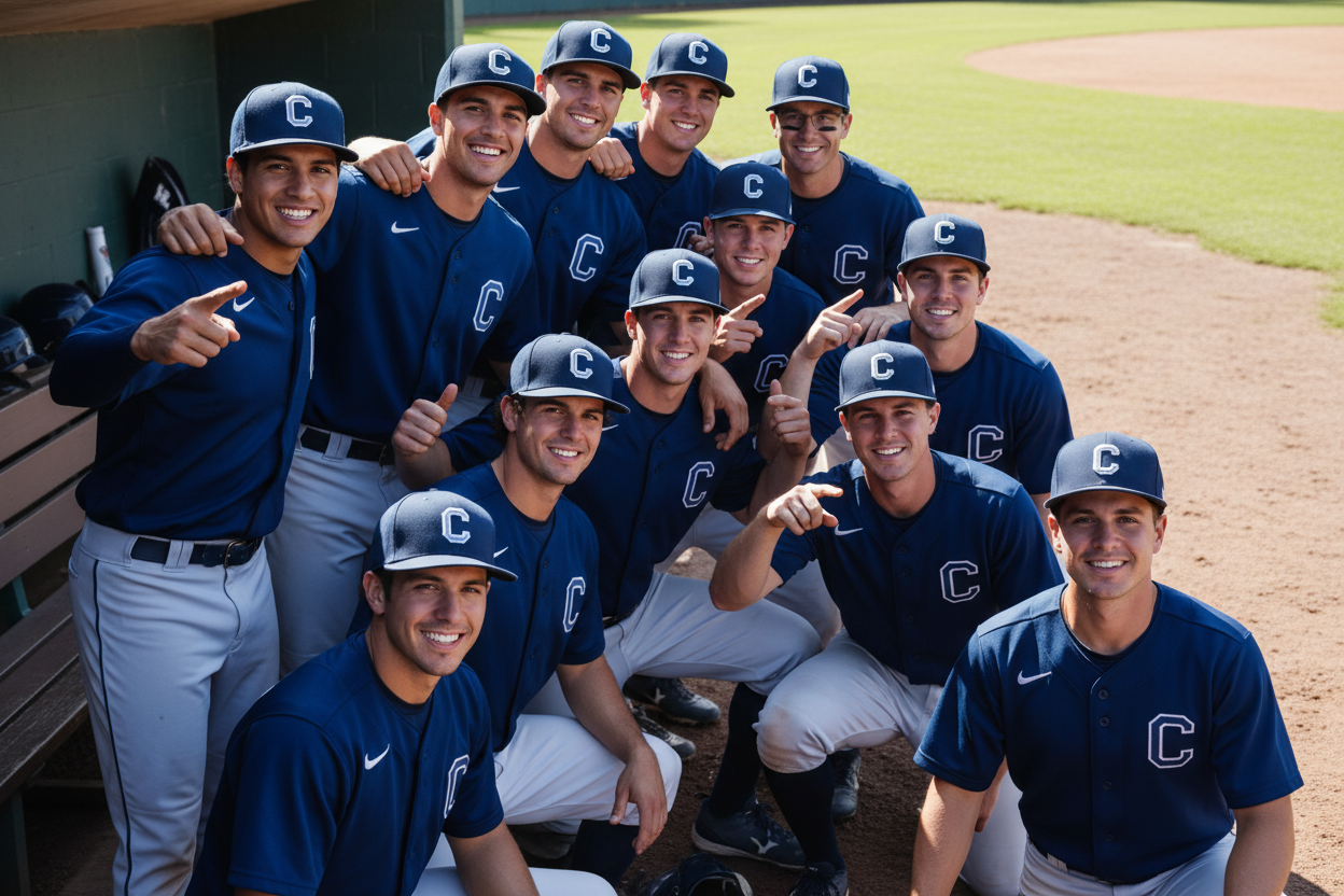 Baseball team with plain navy hats