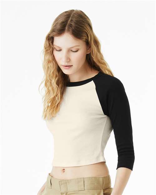 BELLA + CANVAS Women's Micro Rib Three-Quarter Raglan Sleeve Baby Tee 1200 - HatFlow Company