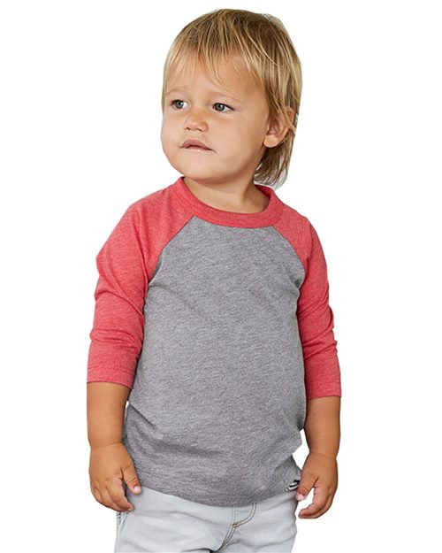 BELLA + CANVAS Toddler Three-Quarter Sleeve Baseball Tee 3200T - HatFlow Company