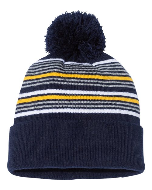 Sportsman 12" Striped Pom-Pom Cuffed Beanie SP60 - HatFlow Company
