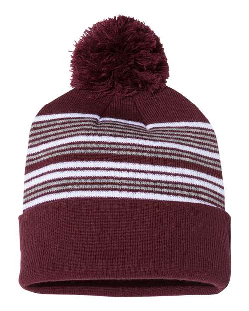Sportsman 12" Striped Pom-Pom Cuffed Beanie SP60 - HatFlow Company