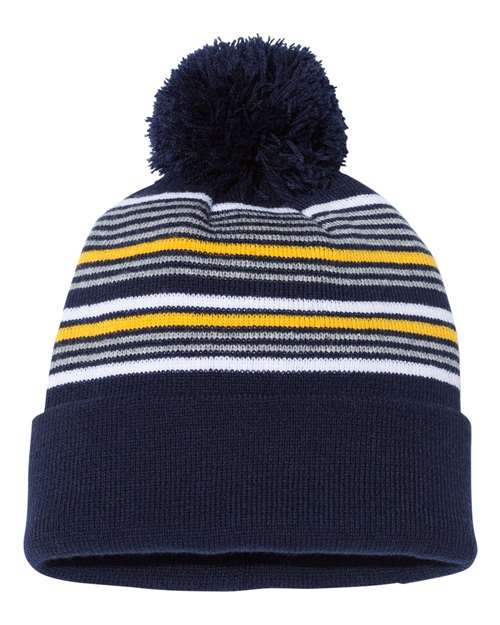 Sportsman 12" Striped Pom-Pom Cuffed Beanie SP60 - HatFlow Company