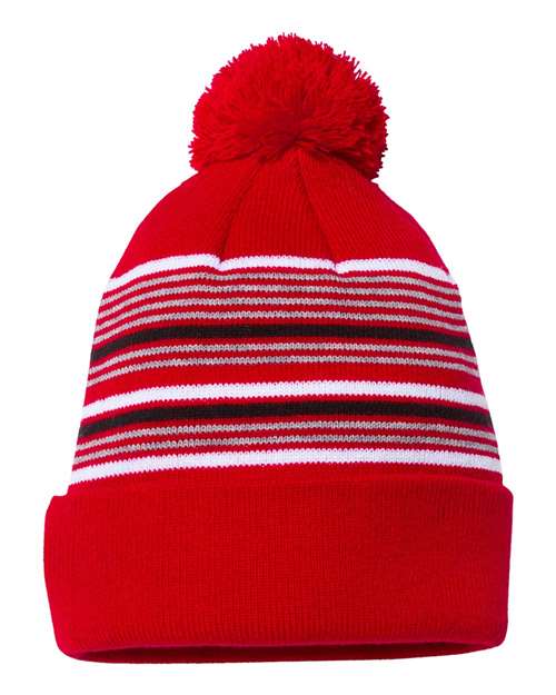 Sportsman 12" Striped Pom-Pom Cuffed Beanie SP60 - HatFlow Company