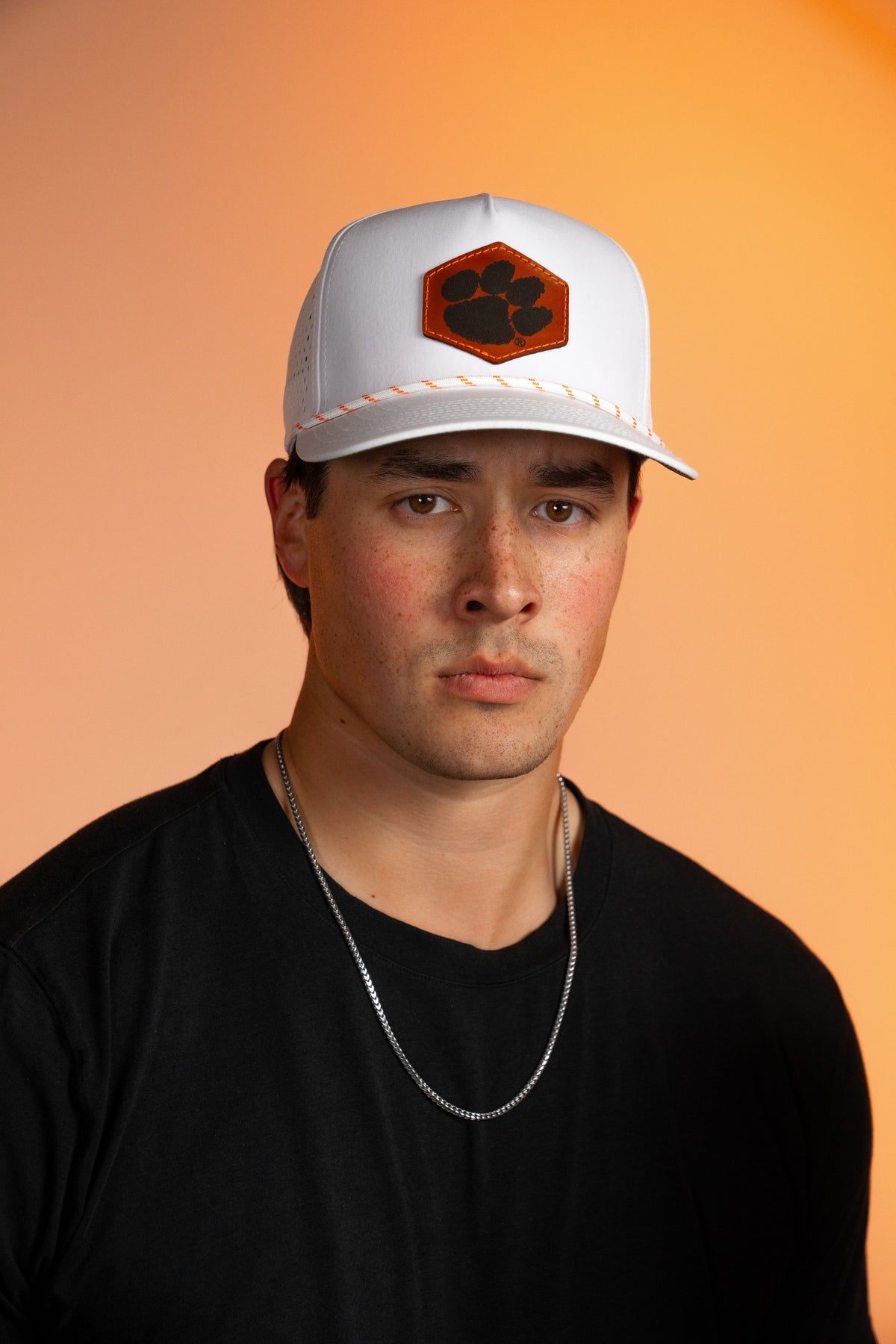 White HatFlow Clemson Paw leather patch rope hat