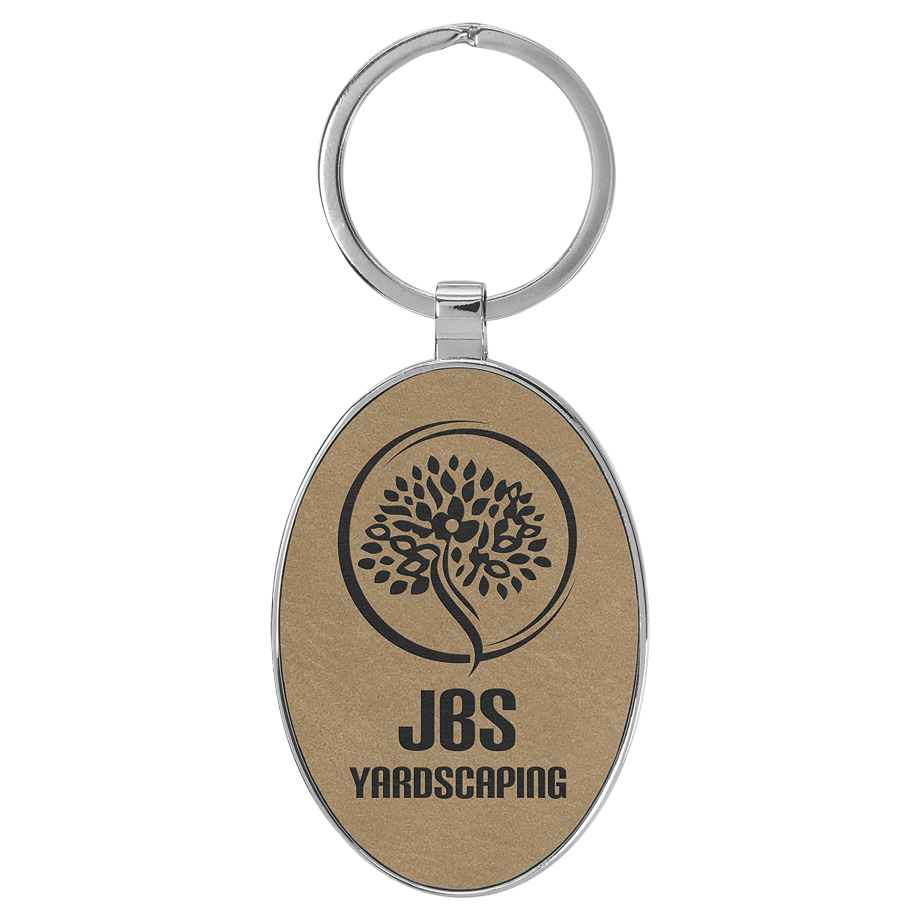 3" x 1 3/4" Laserable Leatherette/Metal Oval Keychain - HatFlow Company
