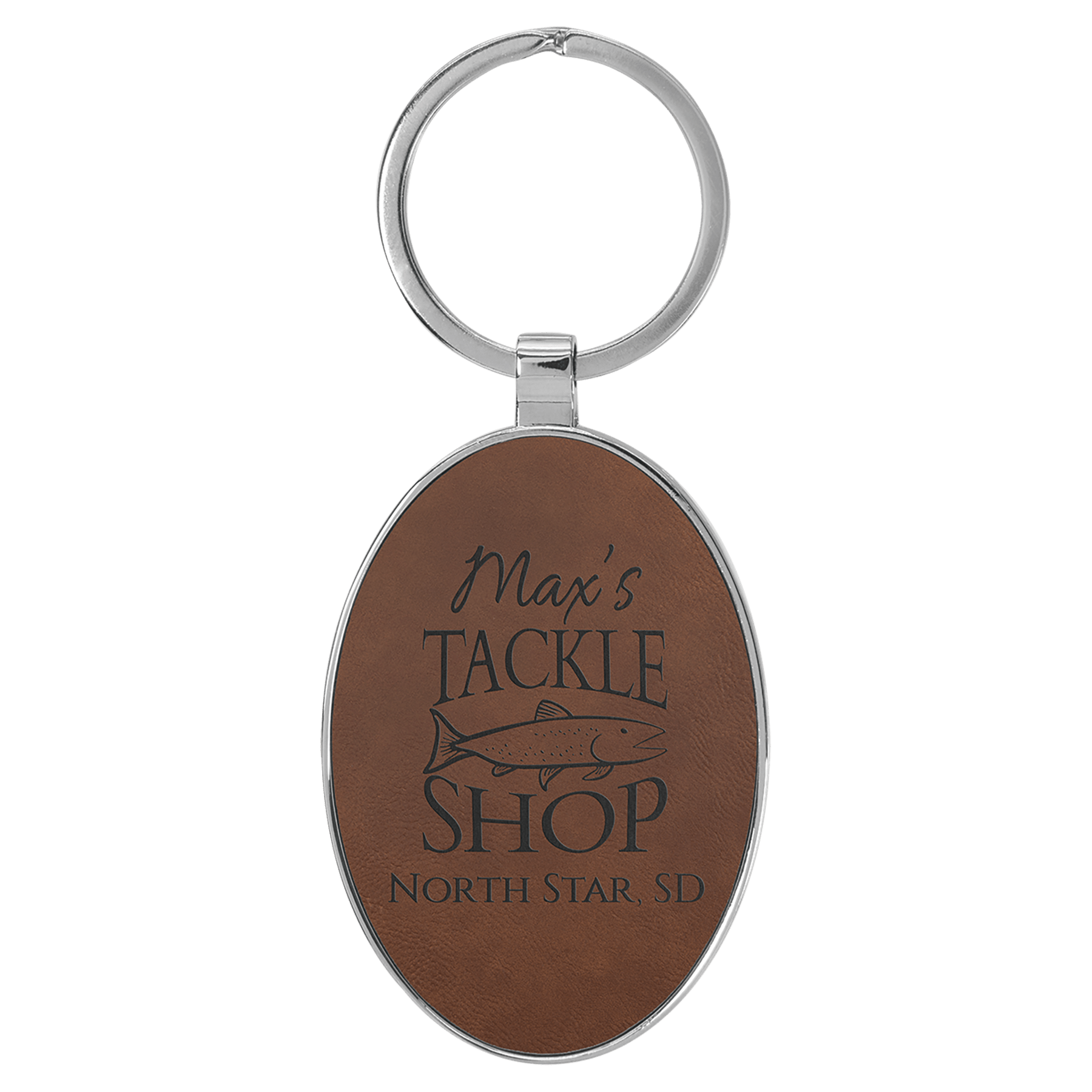 3" x 1 3/4" Laserable Leatherette/Metal Oval Keychain - HatFlow Company