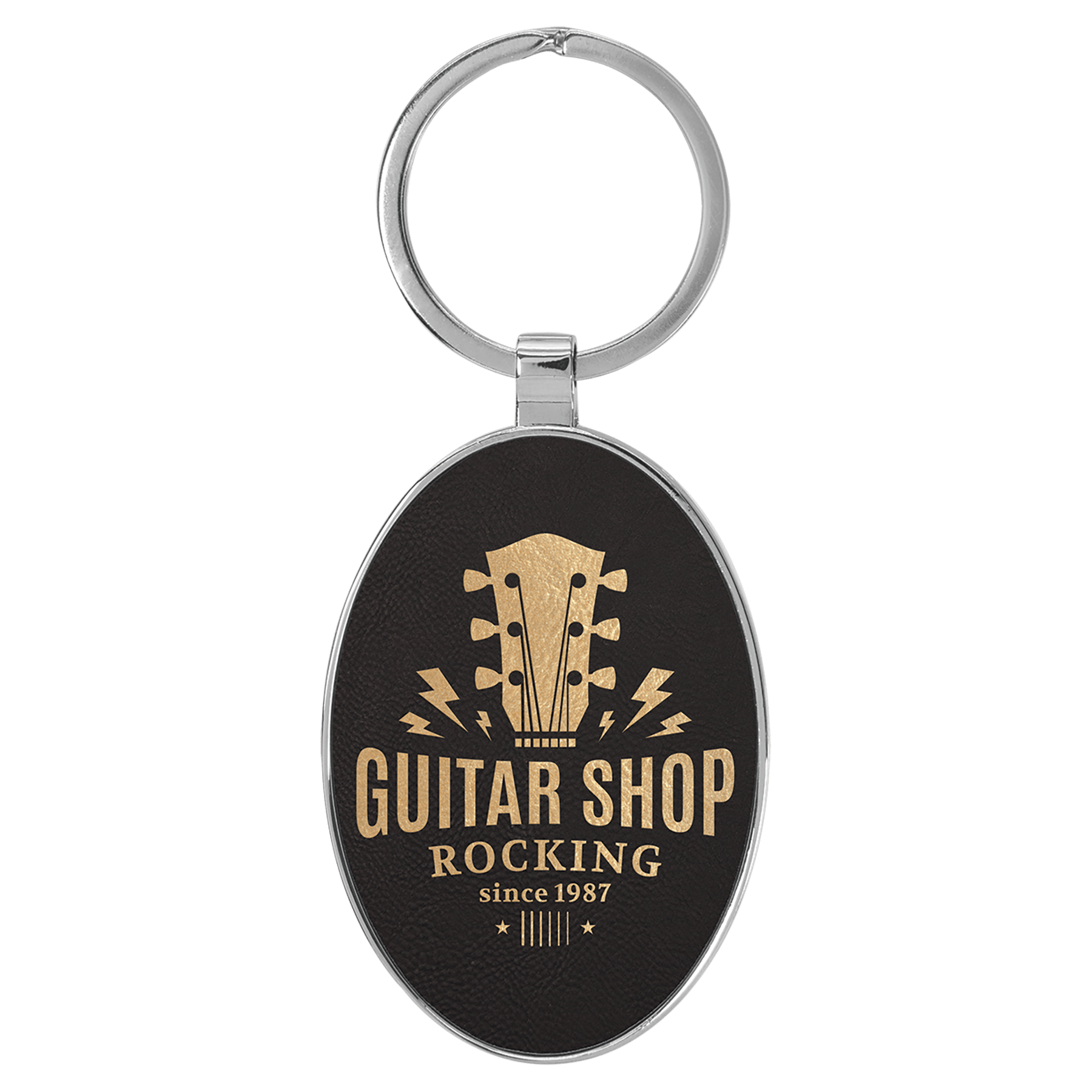 3" x 1 3/4" Laserable Leatherette/Metal Oval Keychain - HatFlow Company