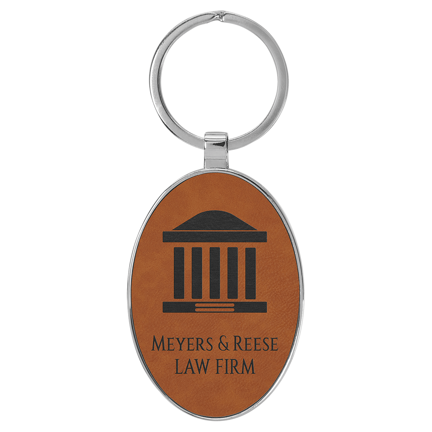 3" x 1 3/4" Laserable Leatherette/Metal Oval Keychain - HatFlow Company