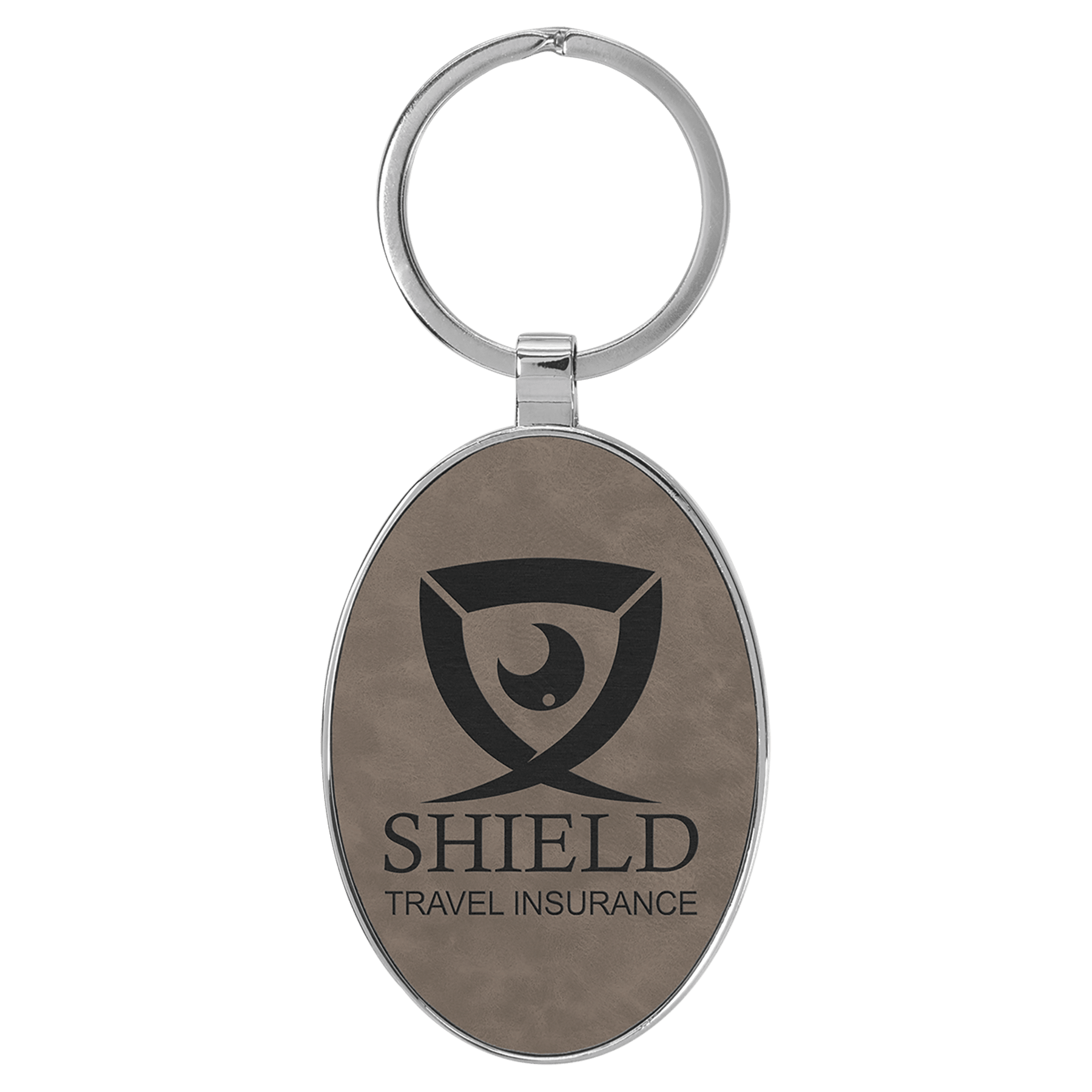 3" x 1 3/4" Laserable Leatherette/Metal Oval Keychain - HatFlow Company