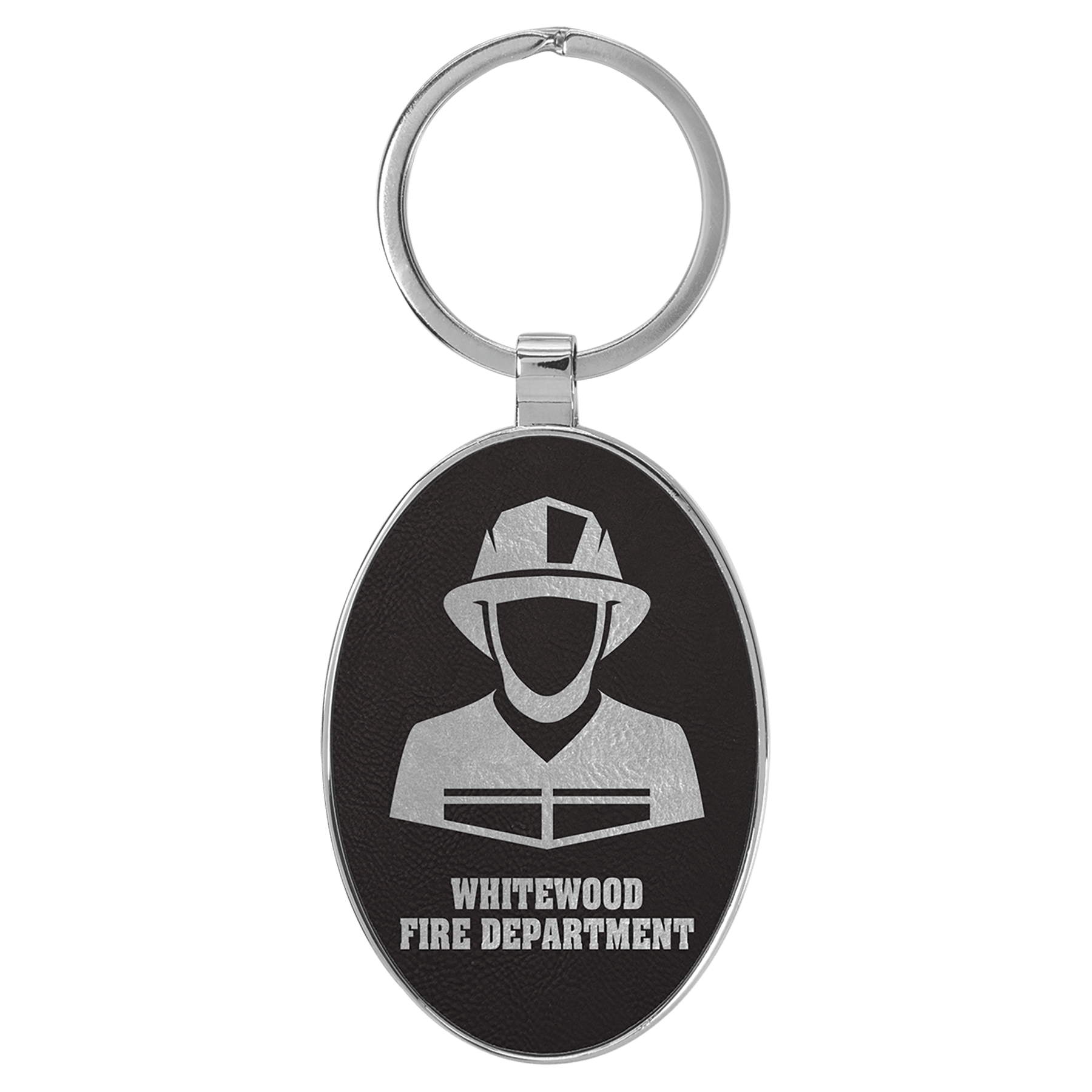 3" x 1 3/4" Laserable Leatherette/Metal Oval Keychain - HatFlow Company