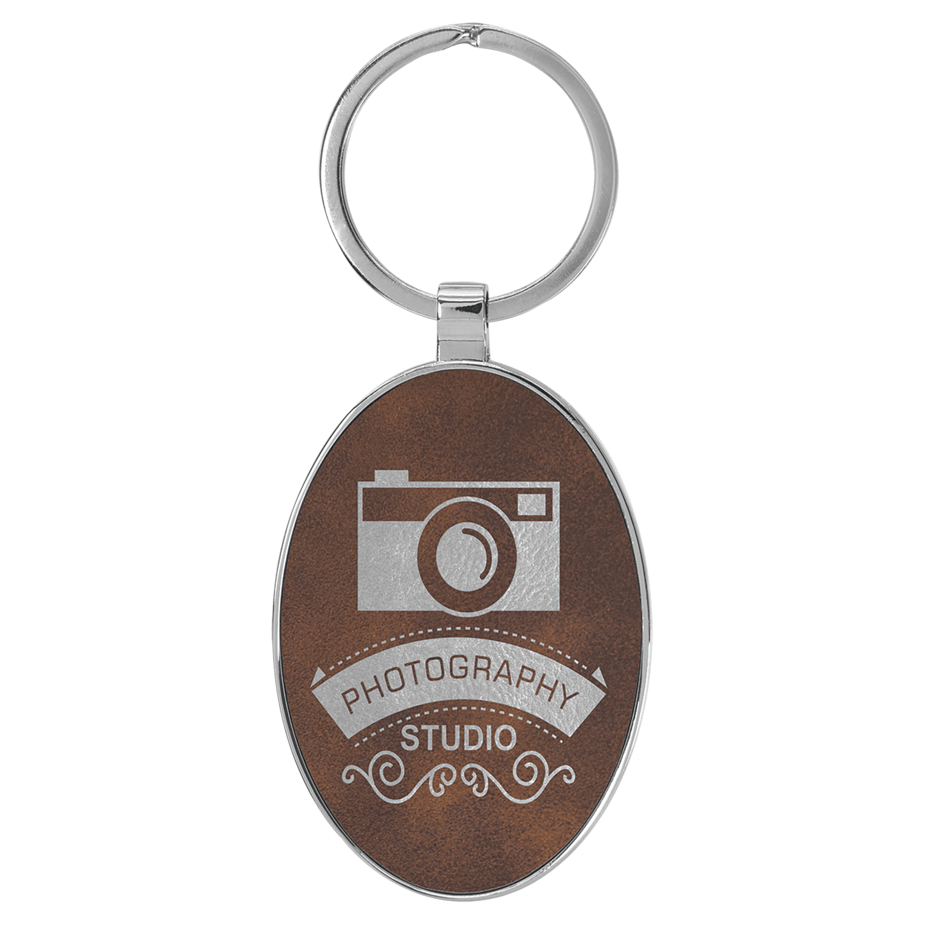 3" x 1 3/4" Laserable Leatherette/Metal Oval Keychain - HatFlow Company