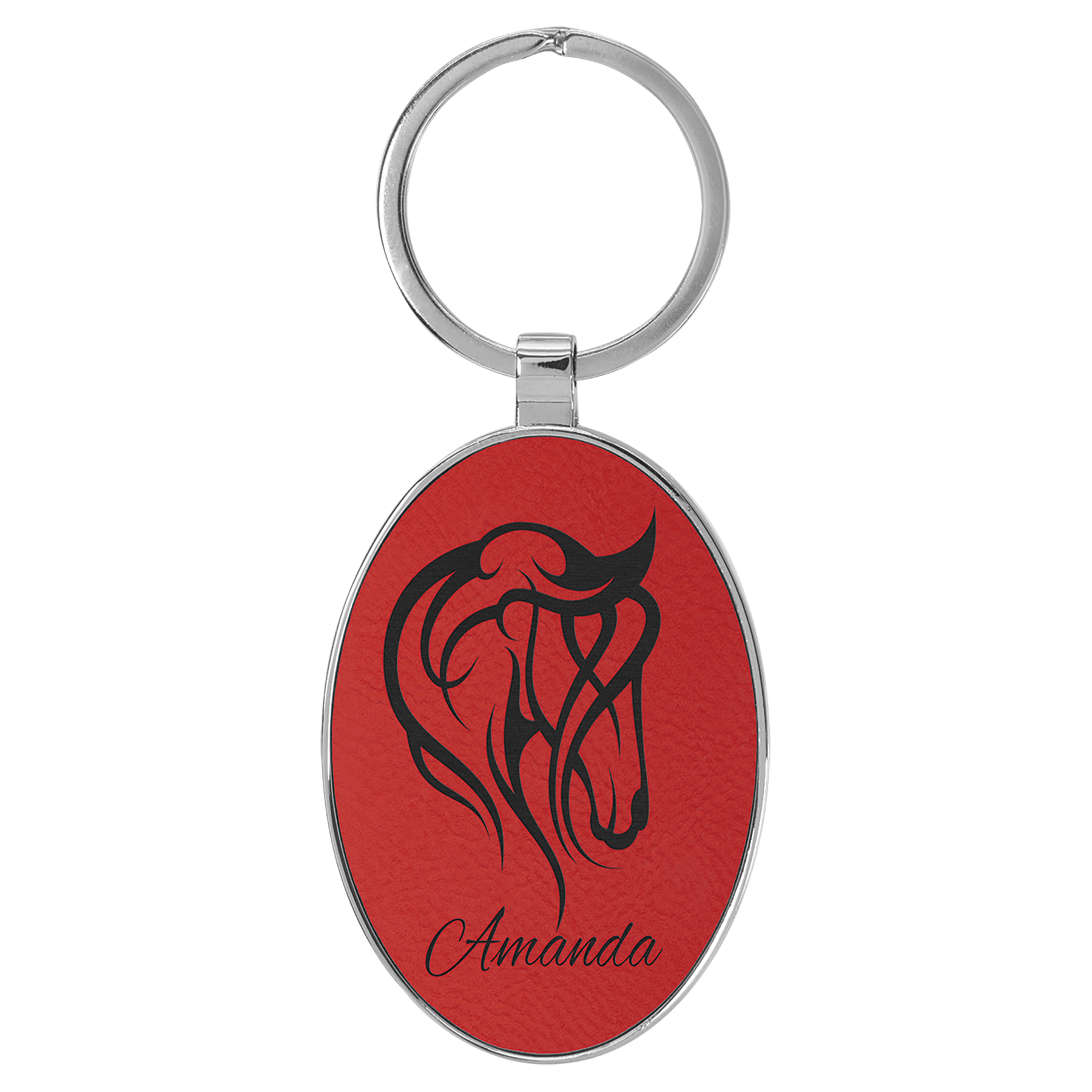 3" x 1 3/4" Laserable Leatherette/Metal Oval Keychain - HatFlow Company