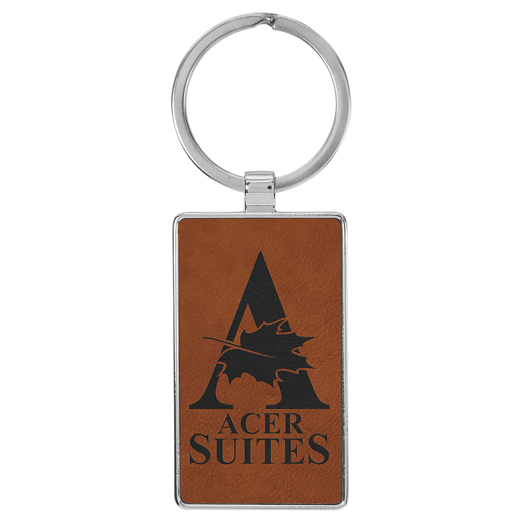 2 3/4" x 1 1/4" Laserable Leatherette/Metal Rectangle Keychain - HatFlow Company
