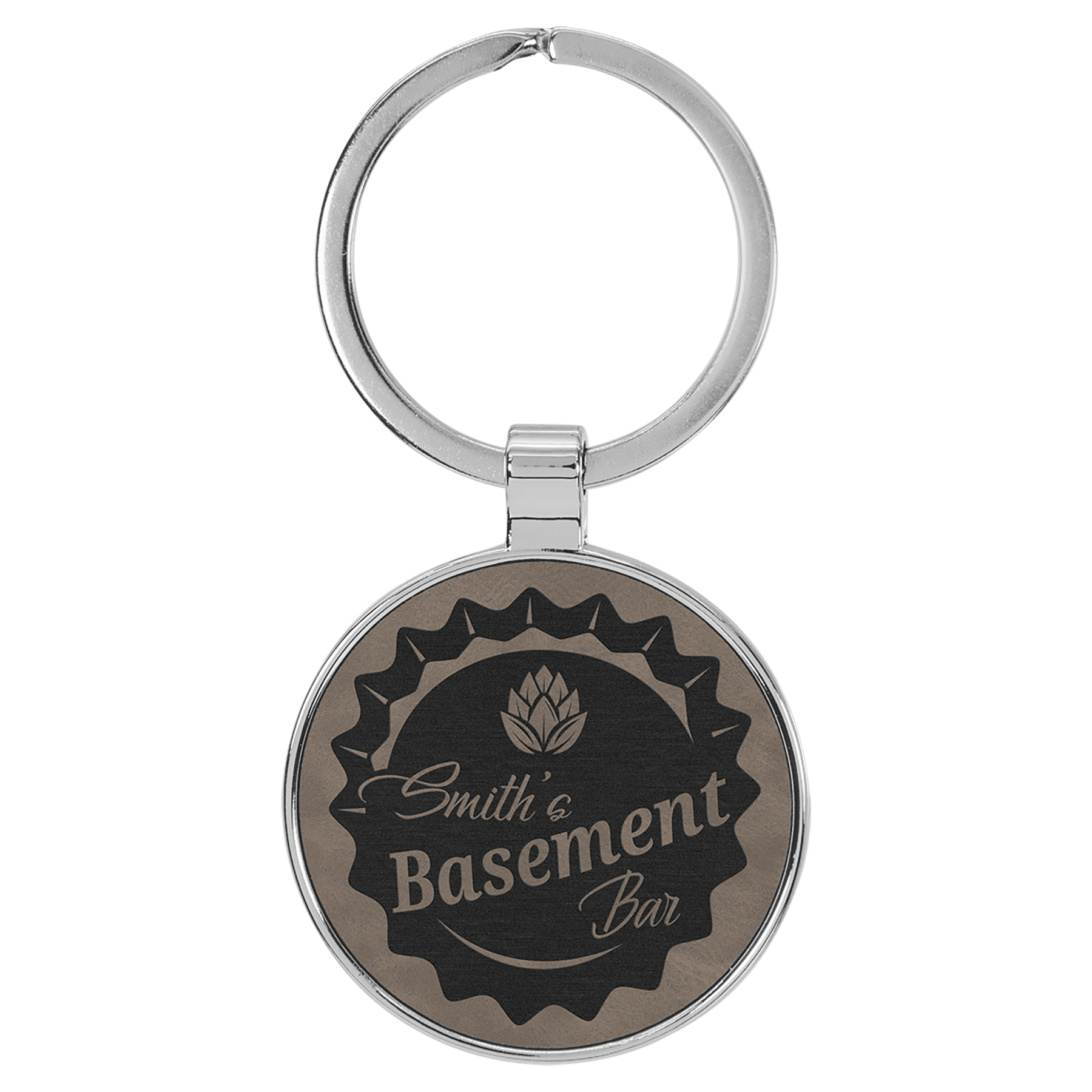 1 1/2" Laserable Leatherette/Metal Round Keychain - HatFlow Company