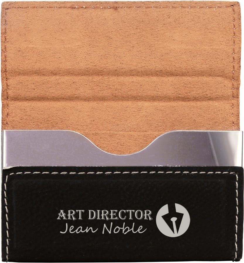 3 3/4" x 2 3/4" Laserable Leatherette Hard Business Card Holder - HatFlow Company