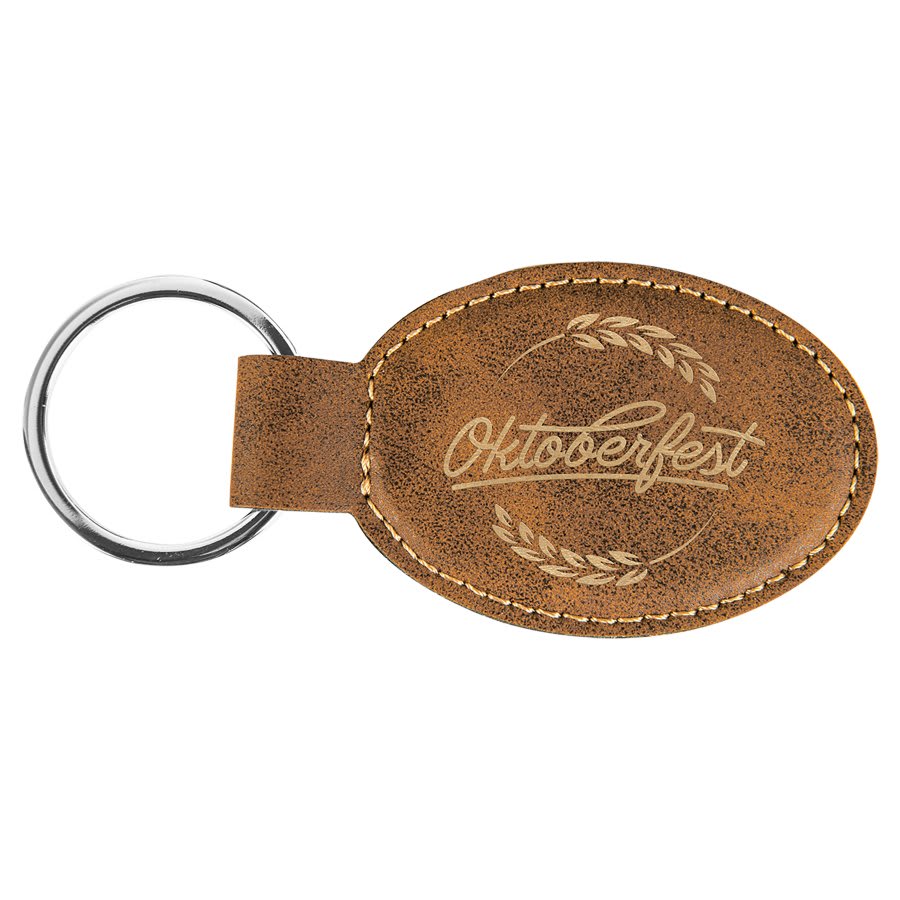 3" x 1 3/4" Laserable Leatherette Oval Keychain - HatFlow Company